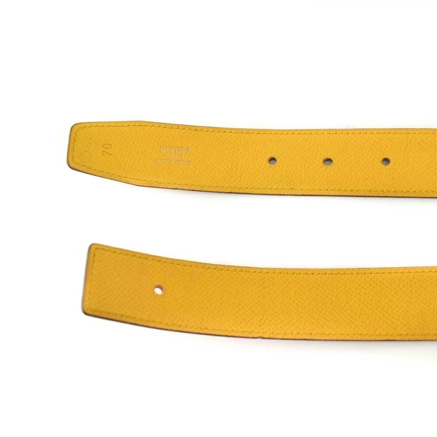HERMES: Red/Golden Yellow Reversible Leather & "H" Logo Belt fits 26"- 28" (vp)