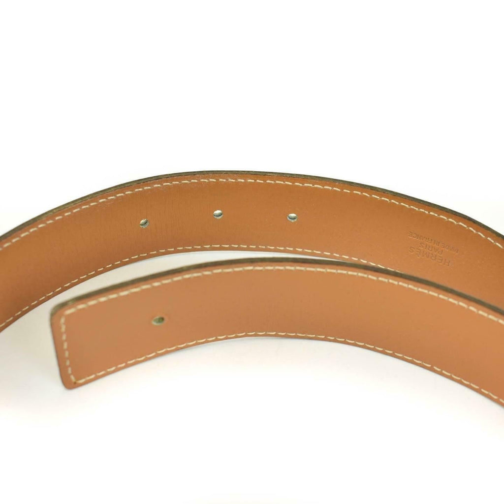 HERMES: Black Patterned/Tan Reversible Leather 32mm Belt Strap fits 24"- 26"