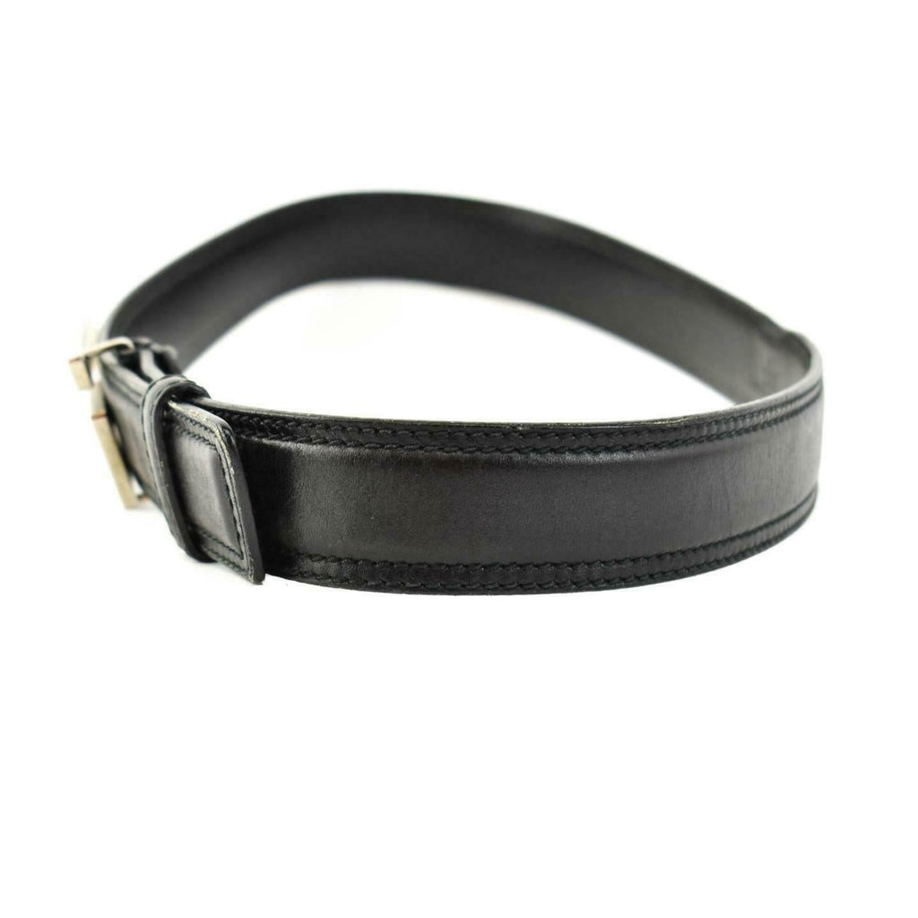 GUCCI: Black, Leather & Silver "G" Buckle Logo Belt fits 30" to 32" (pz)