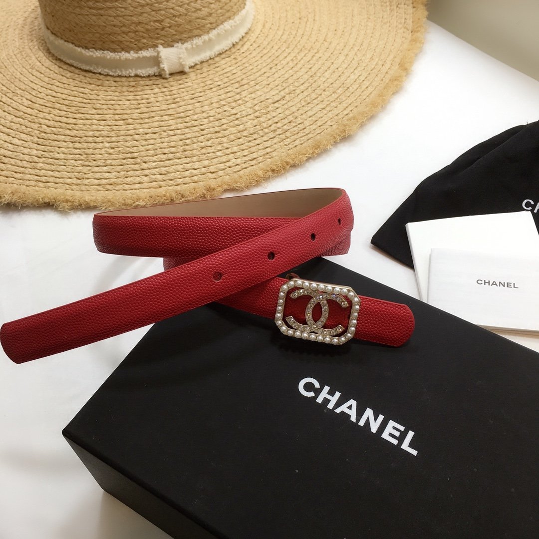 Chanel Belt With Double C Buckle Red
