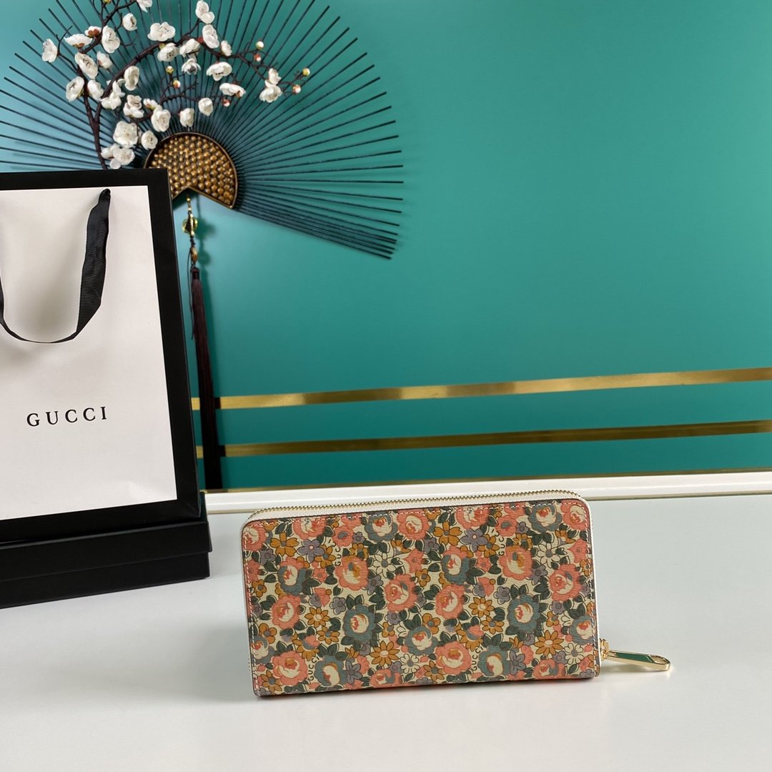 Gucci Liberty Floral Pink Zipped Wallet 19cm