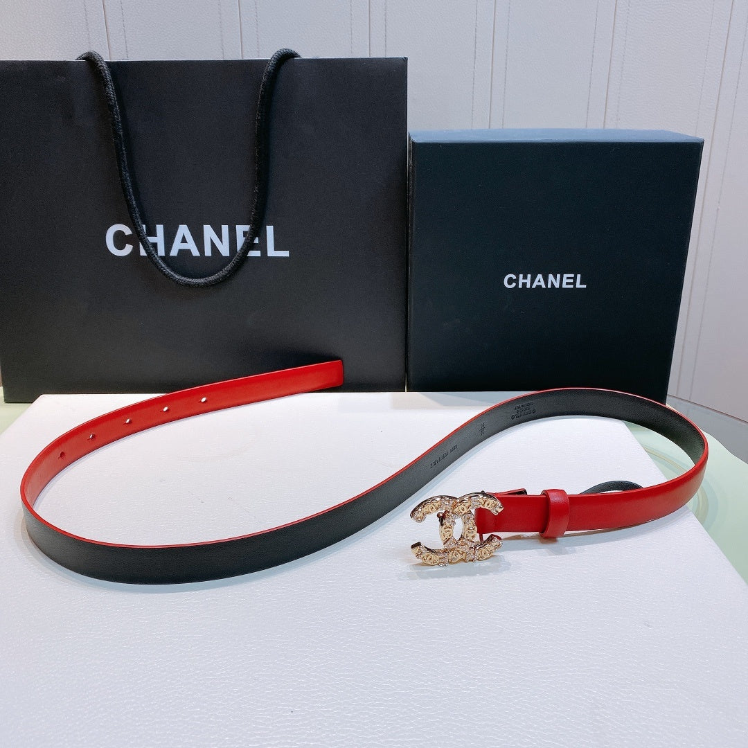 Chanel Belt With Beaded Buckle Red
