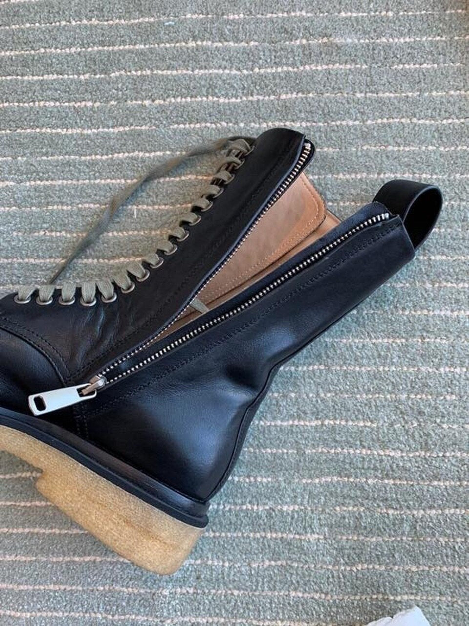Bottega Veneta Lace Up Mid Calf Boots Calfskin Leather Fall/Winter 2020 Collection, Black