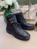 Chanel Quilted CC Lace Up Boots Lambskin Leather Spring/Summer Collection, Black