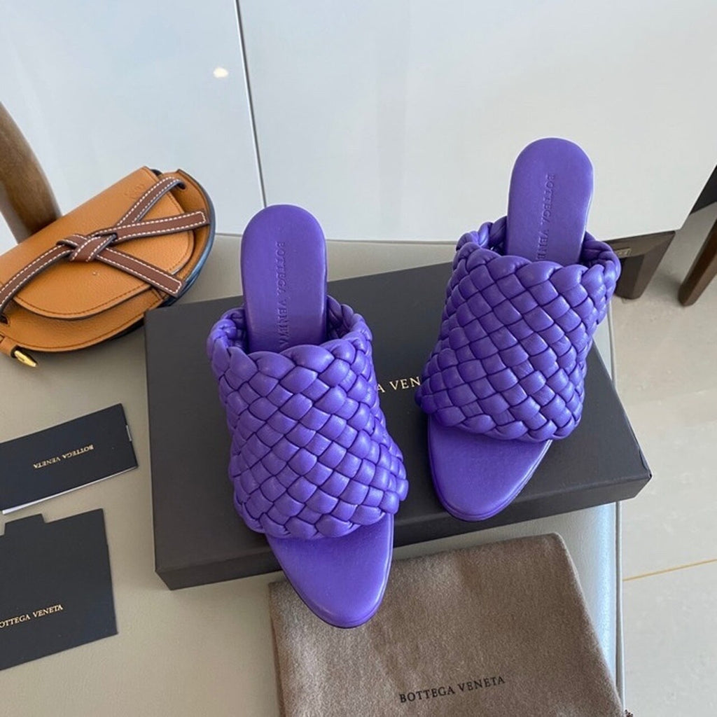 Bottega Veneta Curve Mules 9.5cm Heel Lambskin Leather Spring/Summer 2020 Collection, Purple