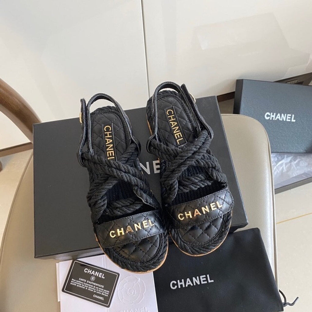 Chanel Velcro Rope Strappy Sandals Calfskin Leather Spring/Summer Collection Black