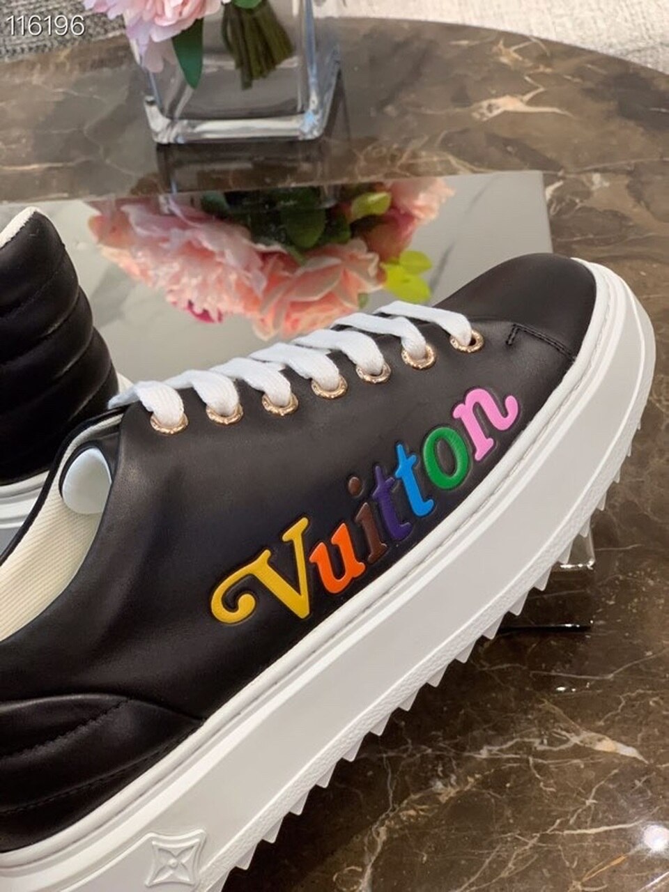 Louis Vuitton Time Out Sneakers Calfskin Leather Spring/Summer 2020 Collection 1A7UM8, Black/Multicolor