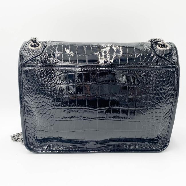 Saint Laurent Niki Medium Crocodile-embossed Black Patent Leather Shoulder Bag
