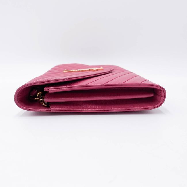 Saint Laurent Chain Wallet Grain De Poudre Matelasse Chevron Woc Lipstick Fuchsia Pink Leather Cross Body Bag