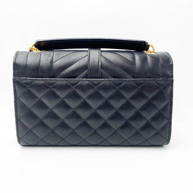Saint Laurent Monogram Envelope Grain De Poudre Textured Mixed Matelasse Triquilt Small Black Leather Shoulder Bag