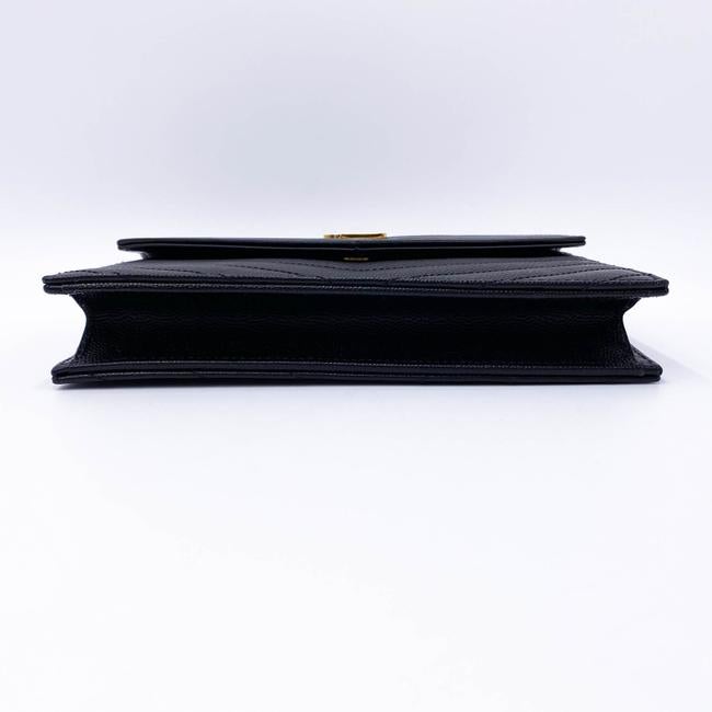 Saint Laurent Monogram Envelope Chain Wallet Grain De Poudre Matelasse Chevron Black Leather Shoulder Bag