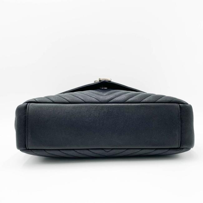 SAINT LAURENT Sheepskin Matelasse Chevron Monogram Large College Satchel Black Leather Shoulder Bag