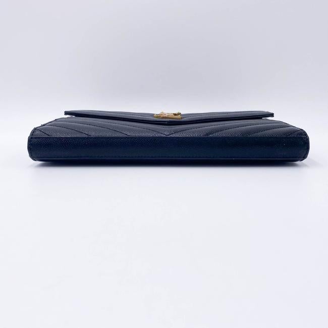 Saint Laurent Chain Wallet Grain De Poudre Matelasse Chevron Monogram Black Leather Shoulder Bag