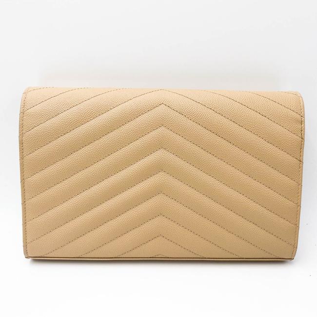Saint Laurent Chain Wallet Grain De Poudre Matelasse Monogram Beige Leather Shoulder Bag