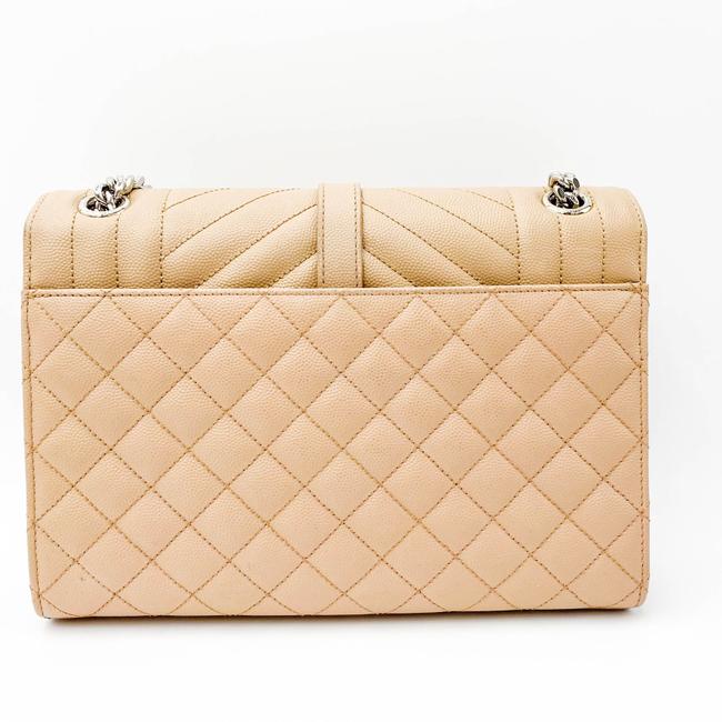 Saint Laurent Monogram Envelope Grain De Poudre Textured Mixed Matelasse Medium Triquilt Beige Leather Shoulder Bag