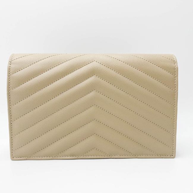 Saint Laurent Monogram Envelope Chain Wallet Grain De Poudre Matelasse Chevron Nude Beige Leather Shoulder Bag