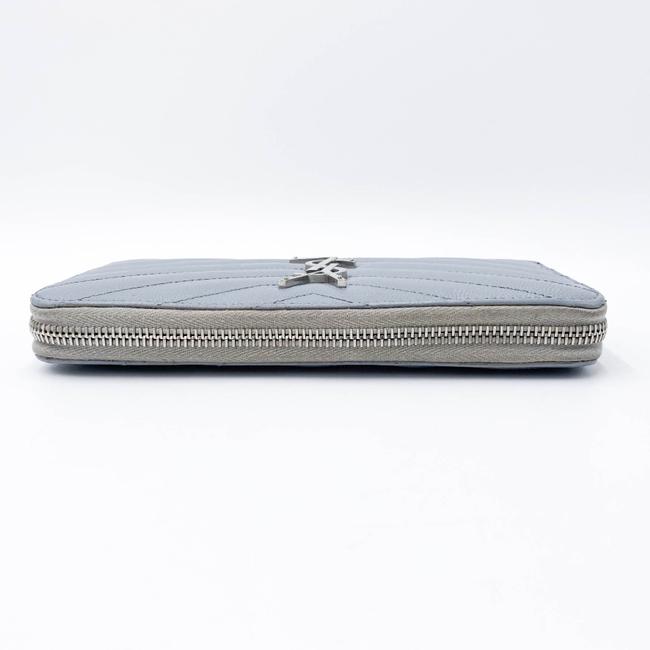 Saint Laurent Grey Grain De Poudre Matelasse Chevron Monogram Zip Around Wallet