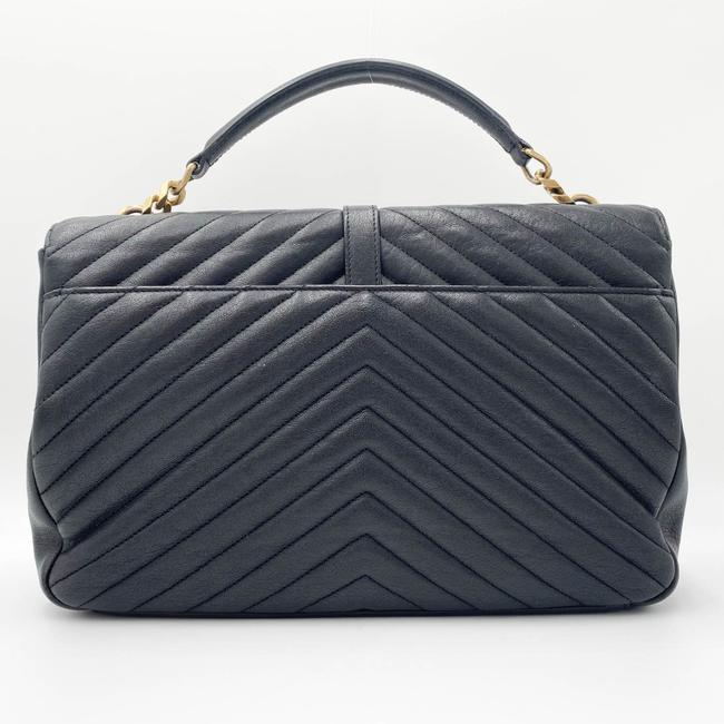 Saint Laurent Ghw Matelasse Chevron Monogram Large College Satchel Black Sheepskin Leather Shoulder Bag