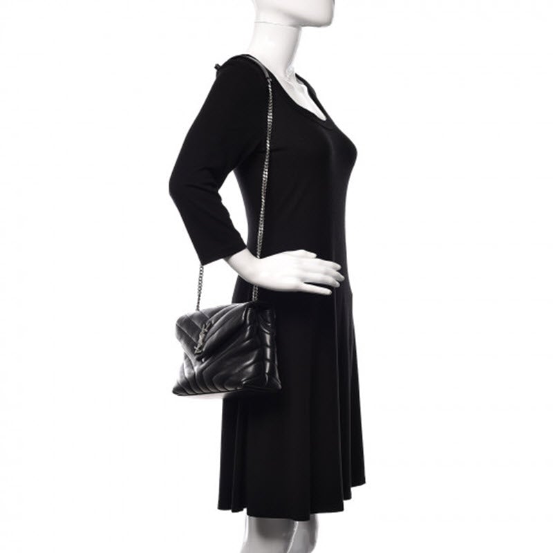 Saint Laurent Monogram Small Loulou Black Calfskin Leather Satchel