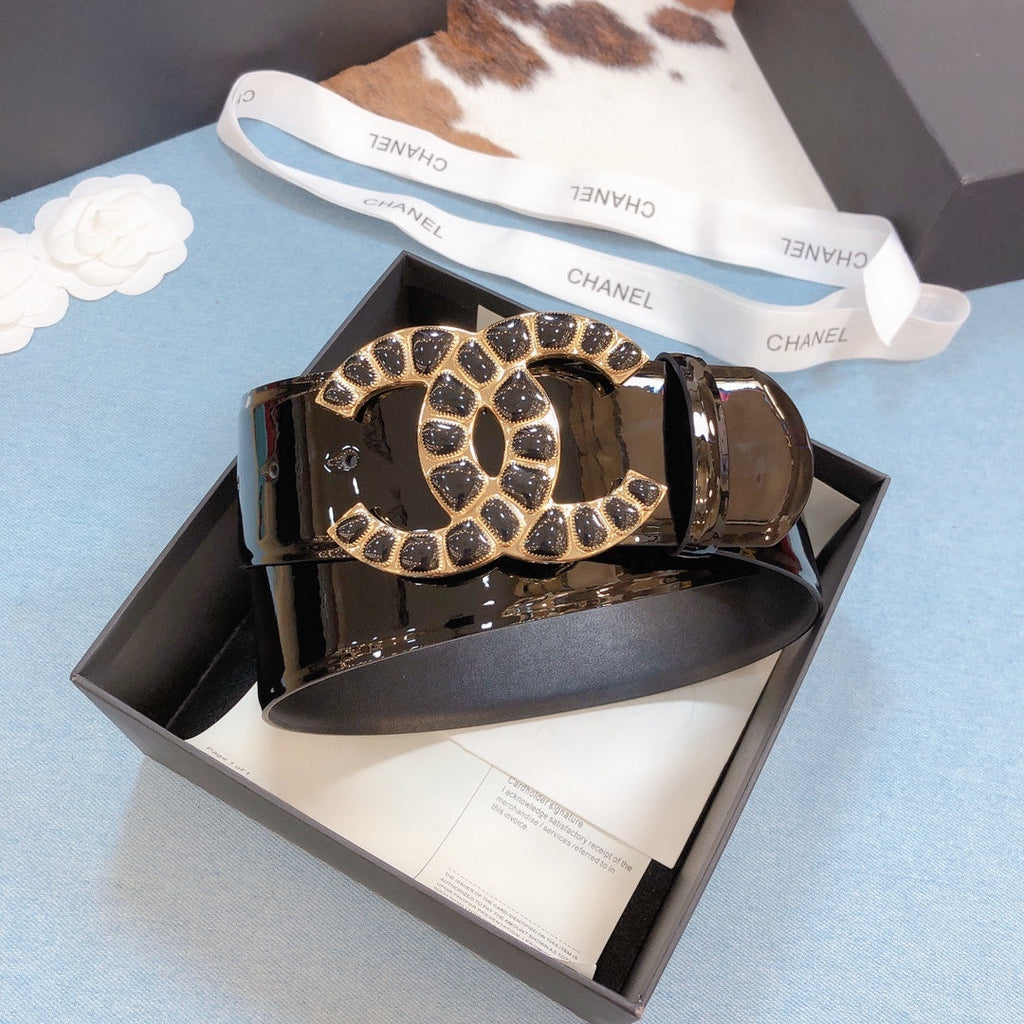 Chanel Belt With Beaded Buckle Shiny Black