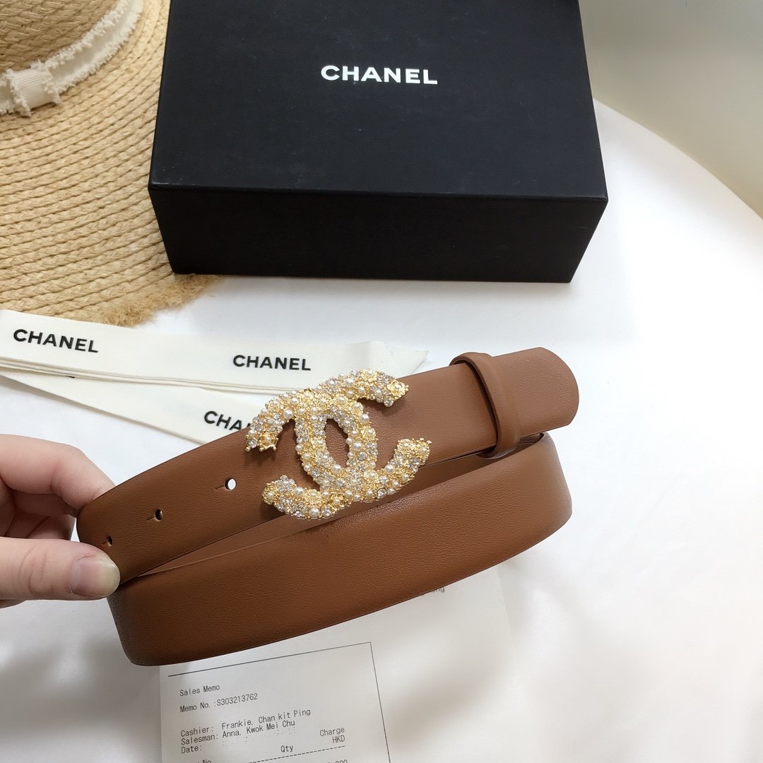 Chanel Belt With Beaded Buckle Brown