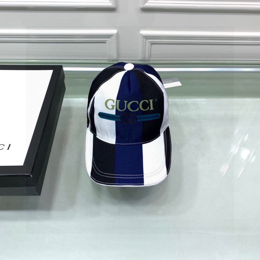 Gucci Canvas Baseball Cap with Web White And Blue