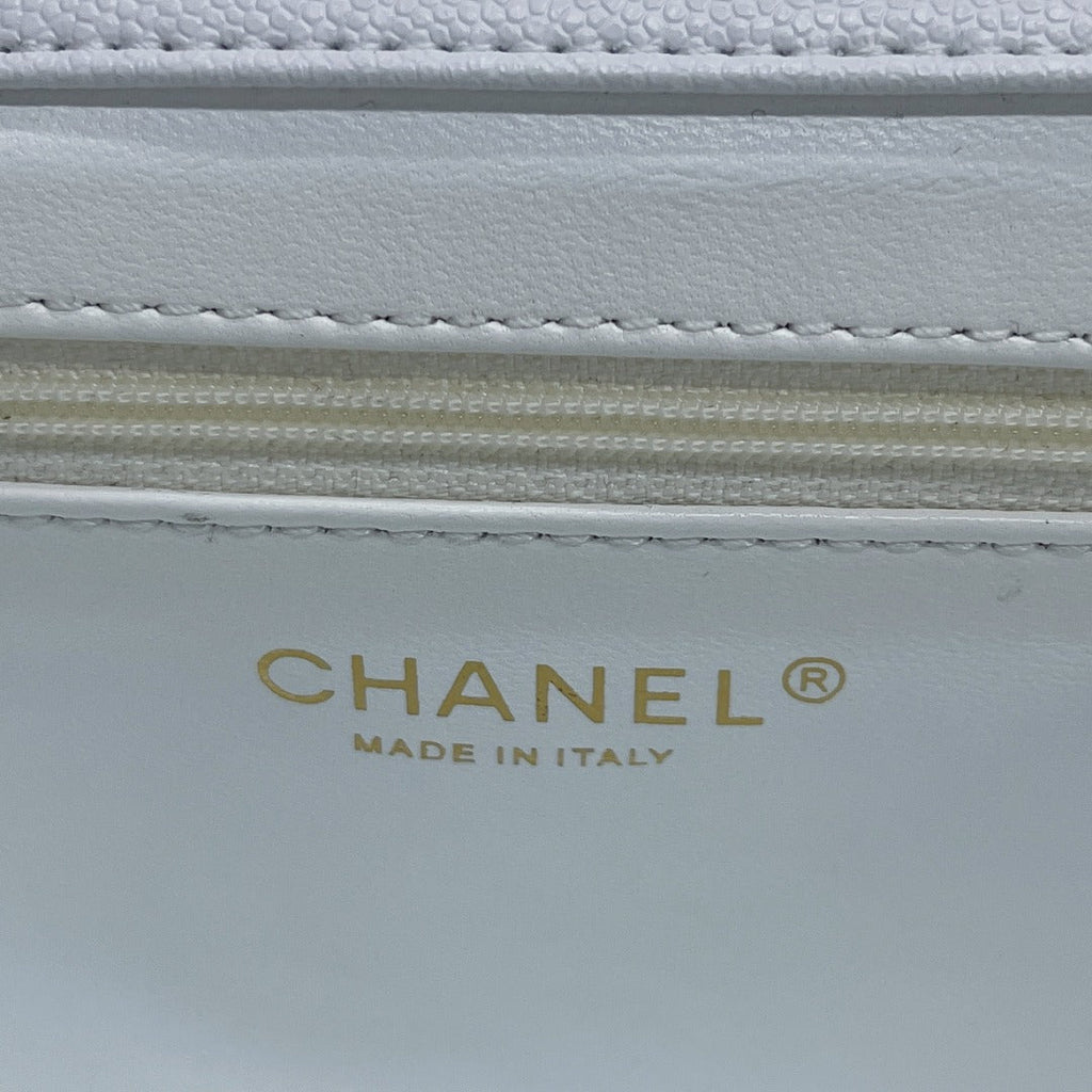 Chanel Flap Bag Top Handle With Gold Toned Hardware Chain 19cm White