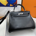 Hermes Kelly 25 Epsom Silver Hardware Black