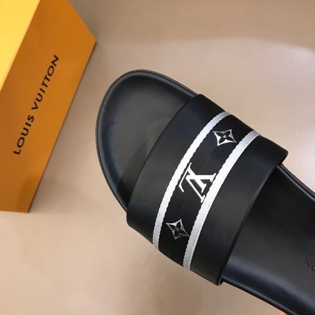Louis Vuitton Single Strap Mules Mens Sandals Canvas Spring/Summer Collection Black/Silver