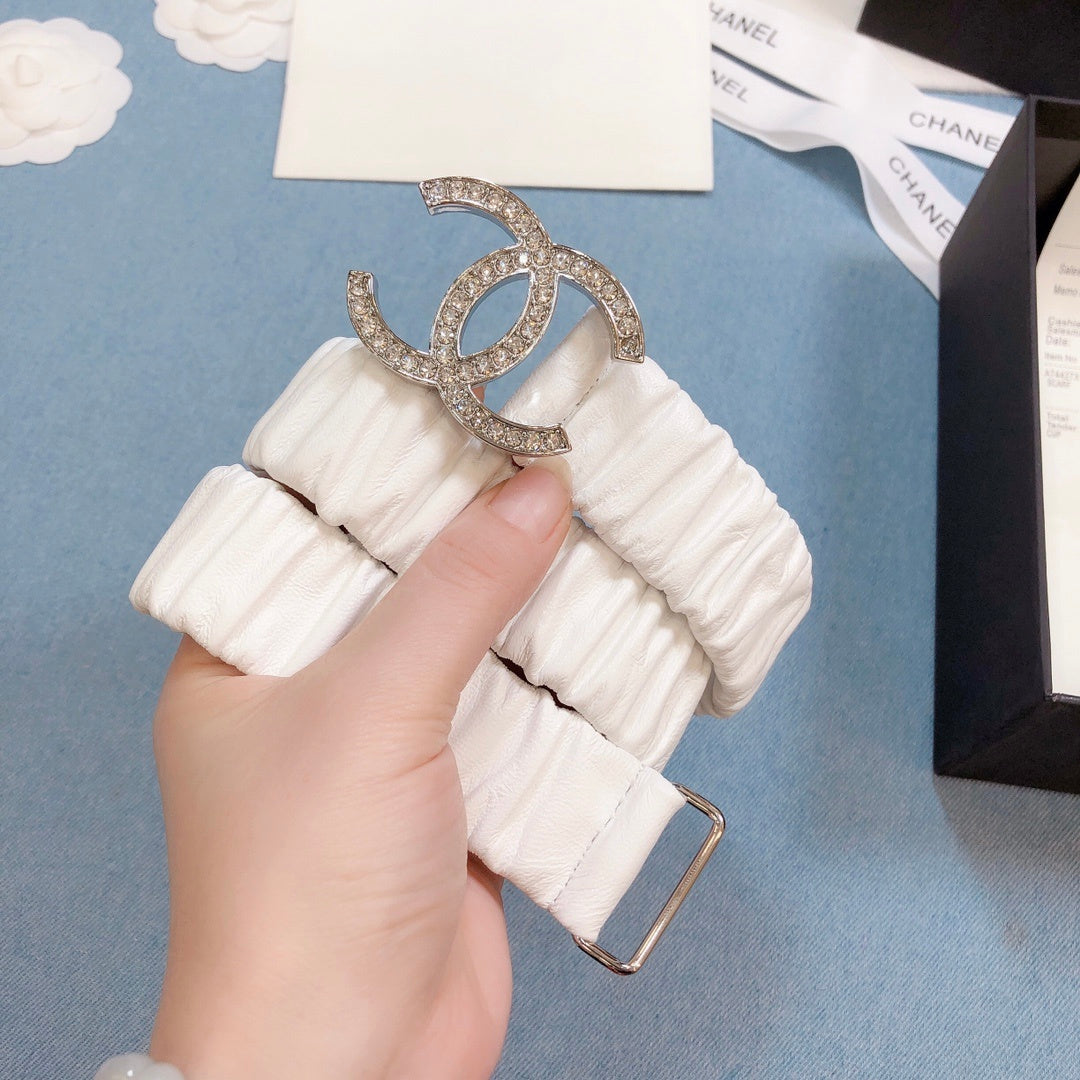 Chanel Belt With Double C Buckle White