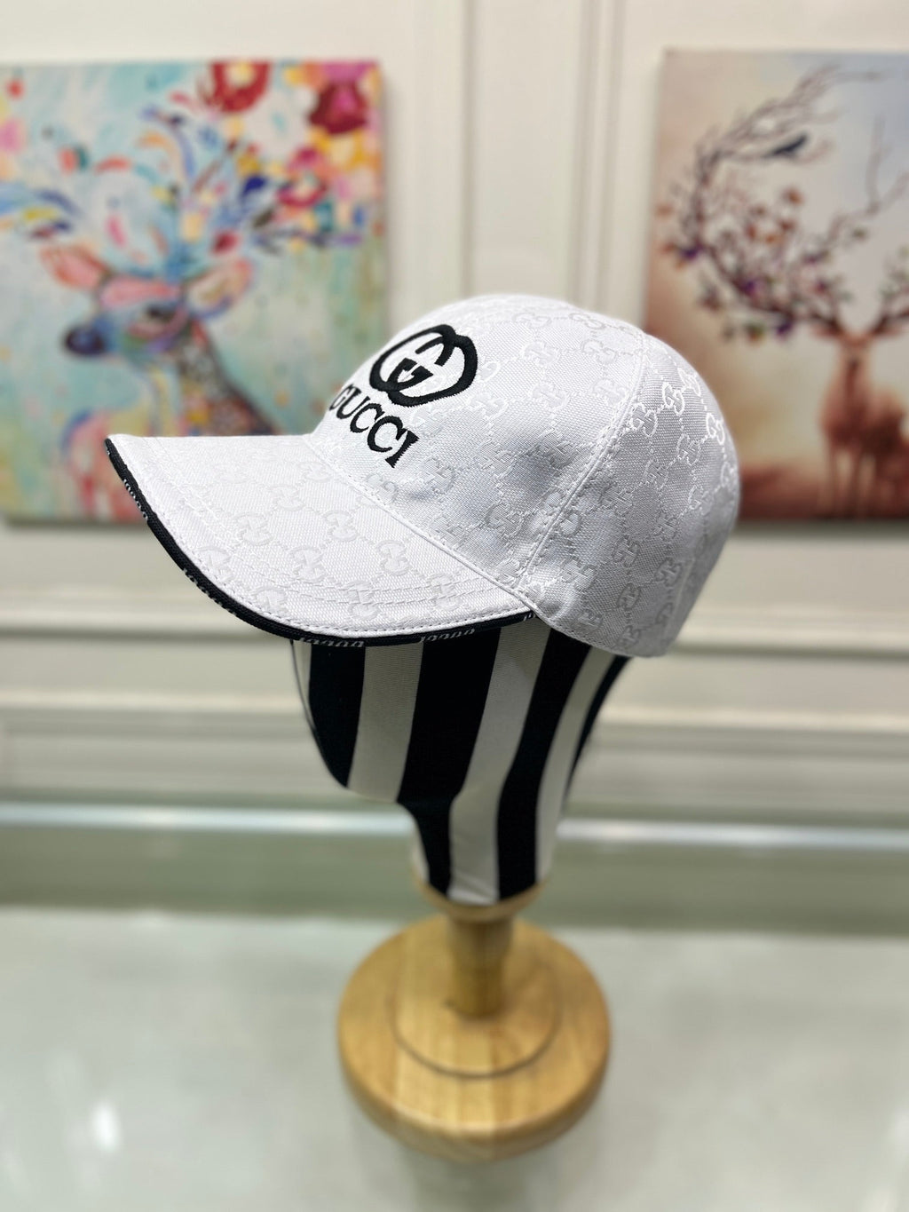 Gucci Canvas Baseball Cap with Web White