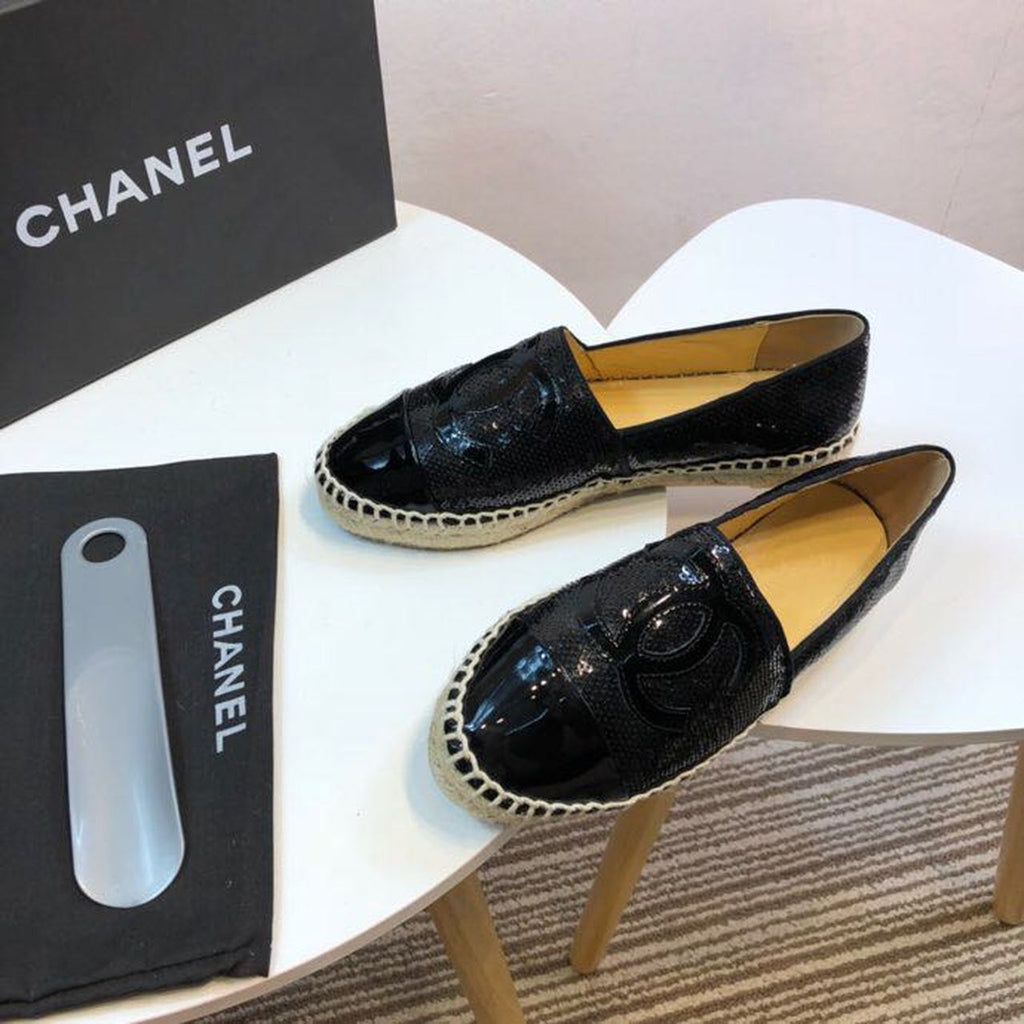 Sequin and Fabric CC Lambskin Toe Espadrilles Fall/Winter Collection Black