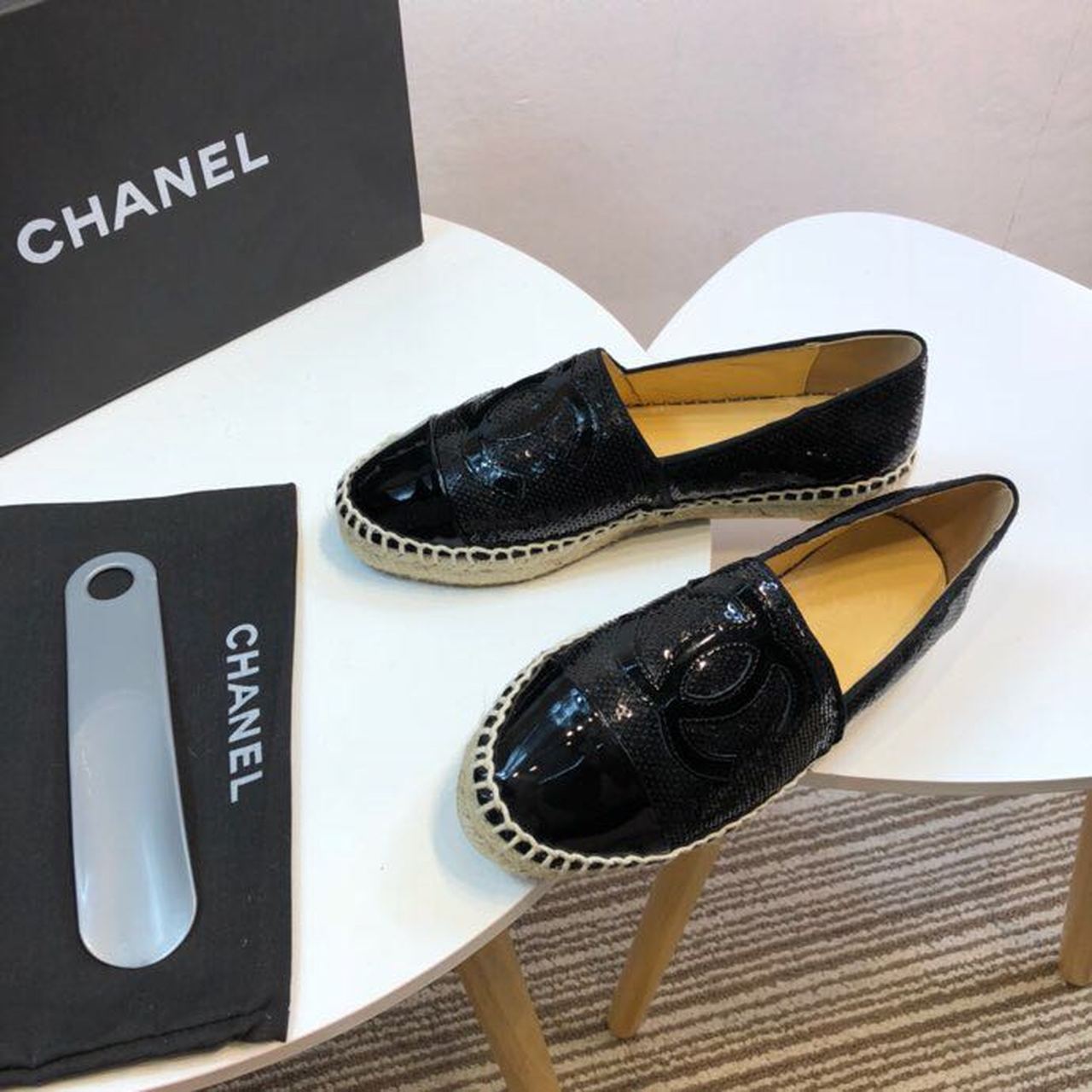 Sequin and Fabric CC Lambskin Toe Espadrilles Fall/Winter Collection Black