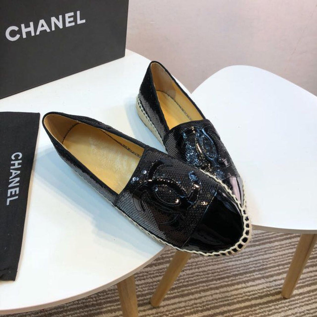 Sequin and Fabric CC Lambskin Toe Espadrilles Fall/Winter Collection Black