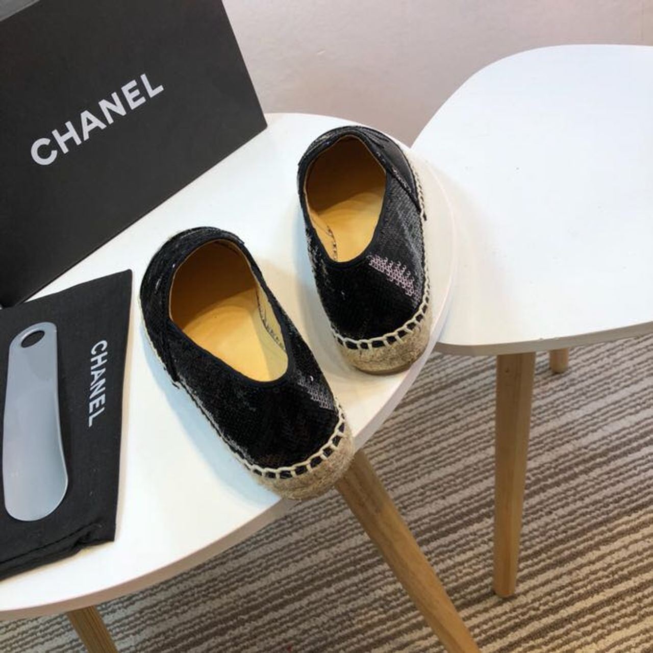 Sequin and Fabric CC Lambskin Toe Espadrilles Fall/Winter Collection Black