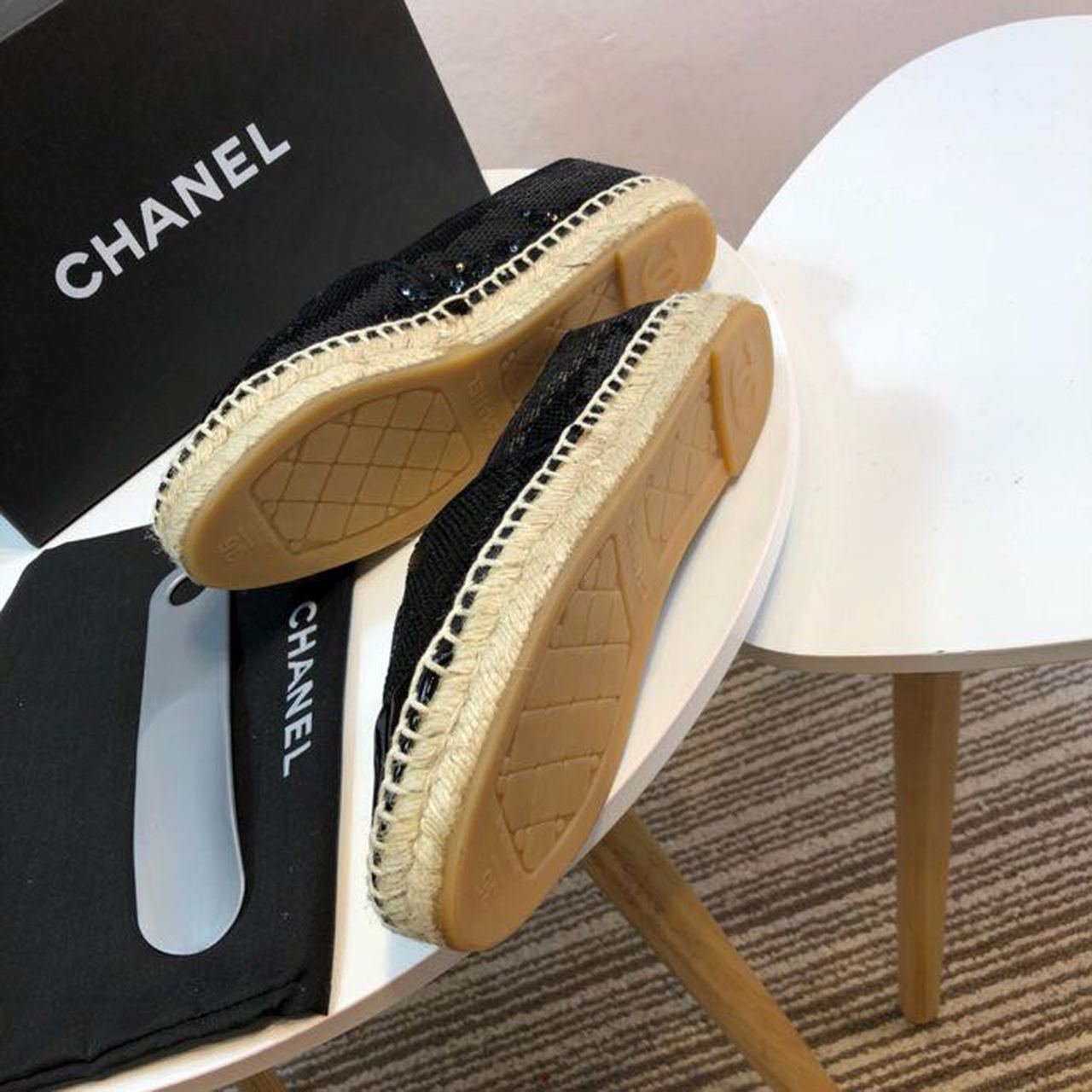 Sequin and Fabric CC Lambskin Toe Espadrilles Fall/Winter Collection Black