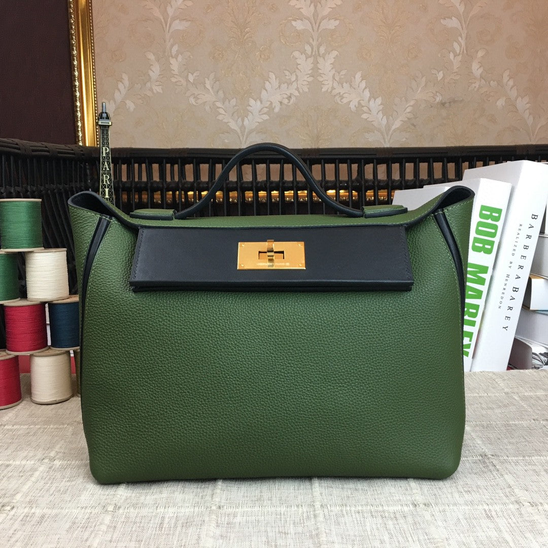 Hermes 24 24 29cm Noir Black Clémence Green