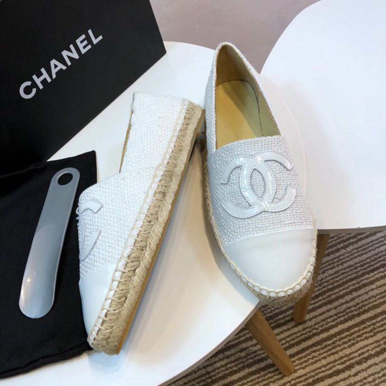 Tweed and Patent Leather CC Espadrilles Spring/Summer Collection Act 2 White