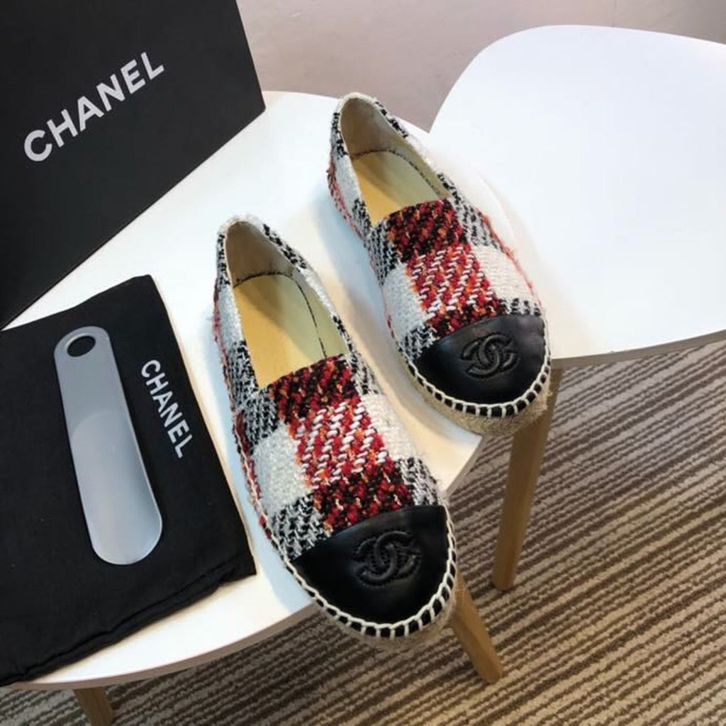 Tweed Plaid and Lambskin Toe Espadrilles Spring/Summer Collection Act 2 Red/Black/White