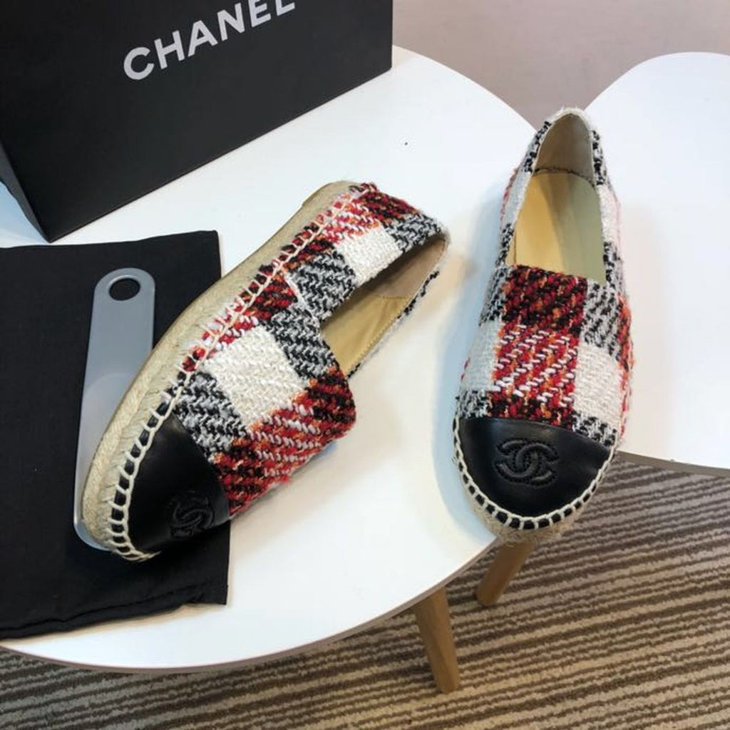Tweed Plaid and Lambskin Toe Espadrilles Spring/Summer Collection Act 2 Red/Black/White