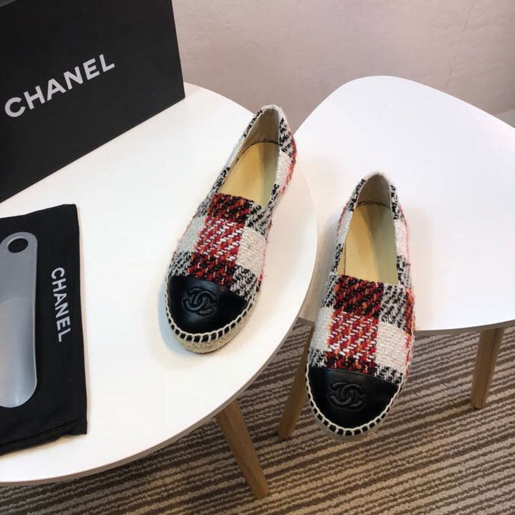 Tweed Plaid and Lambskin Toe Espadrilles Spring/Summer Collection Act 2 Red/Black/White