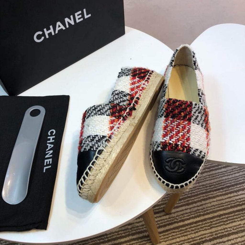Tweed Plaid and Lambskin Toe Espadrilles Spring/Summer Collection Act 2 Red/Black/White