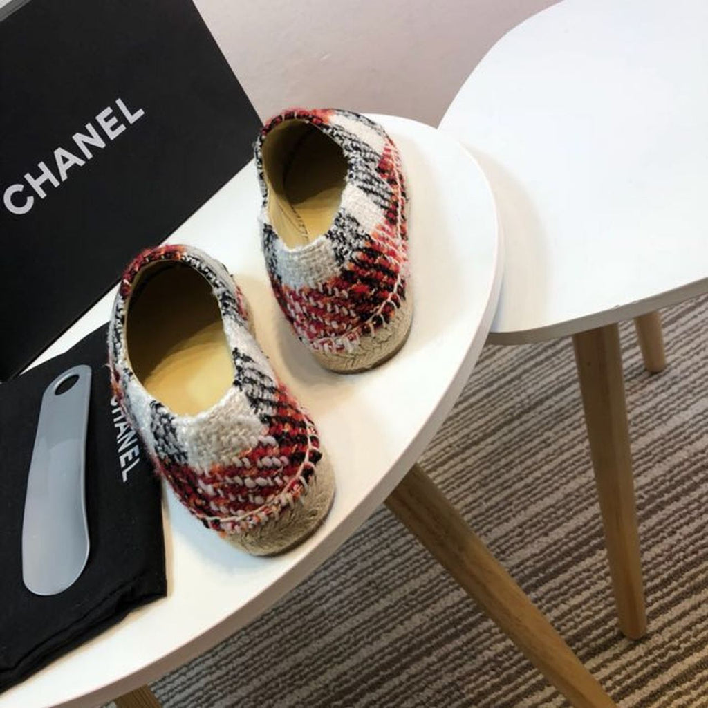 Tweed Plaid and Lambskin Toe Espadrilles Spring/Summer Collection Act 2 Red/Black/White