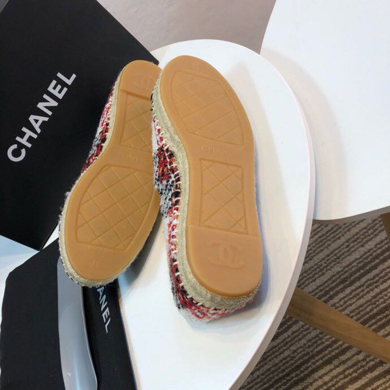 Tweed Plaid and Lambskin Toe Espadrilles Spring/Summer Collection Act 2 Red/Black/White