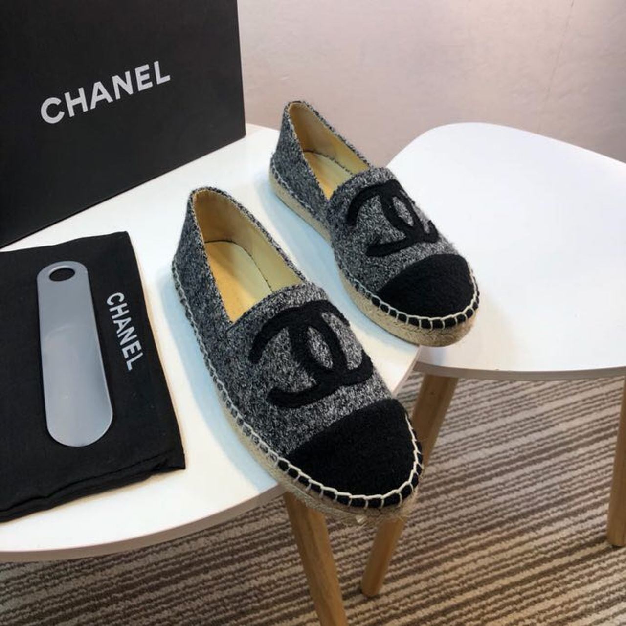 Tweed and Fabric Espadrilles Spring/Summer Collection Act 2 Grey/Black