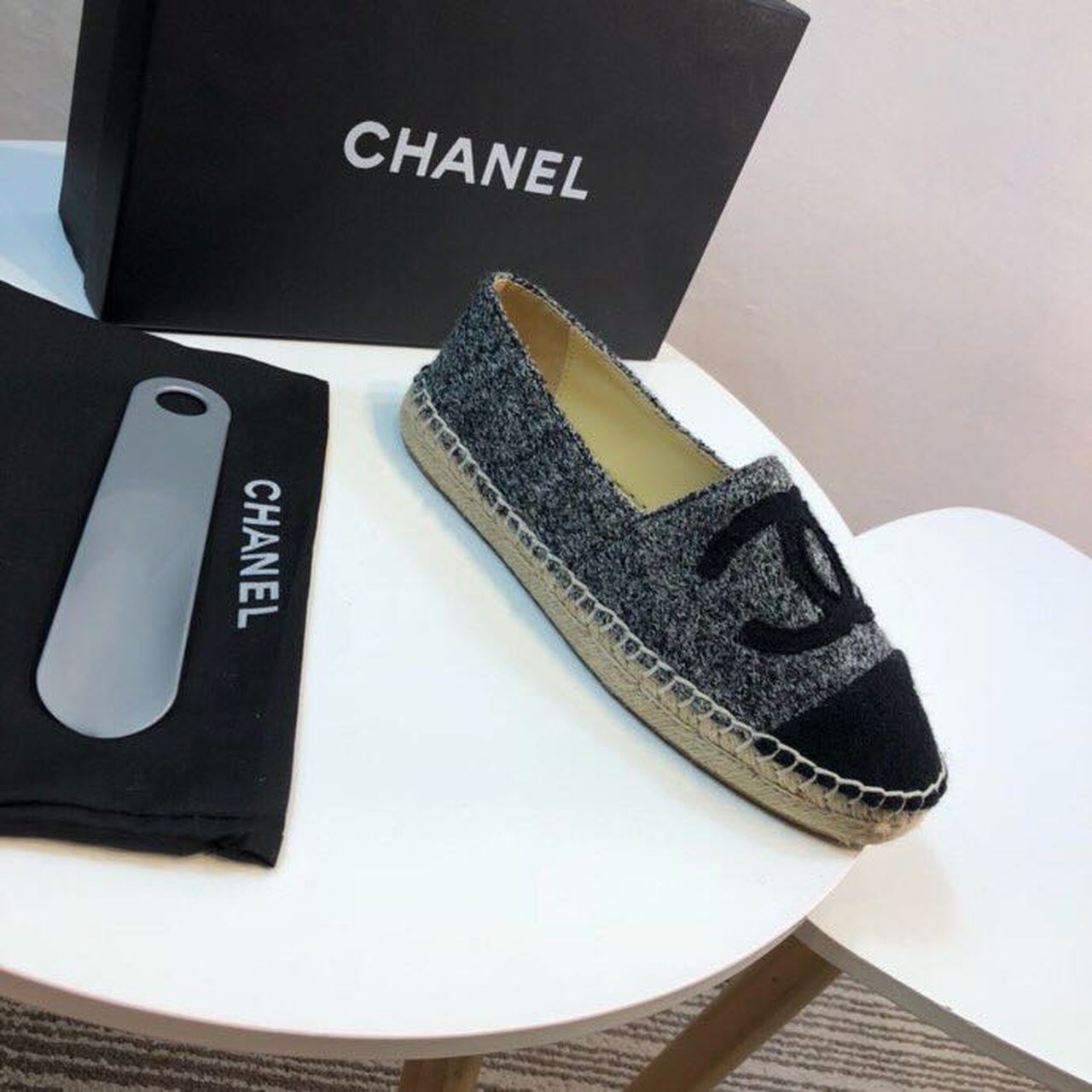 Tweed and Fabric Espadrilles Spring/Summer Collection Act 2 Grey/Black