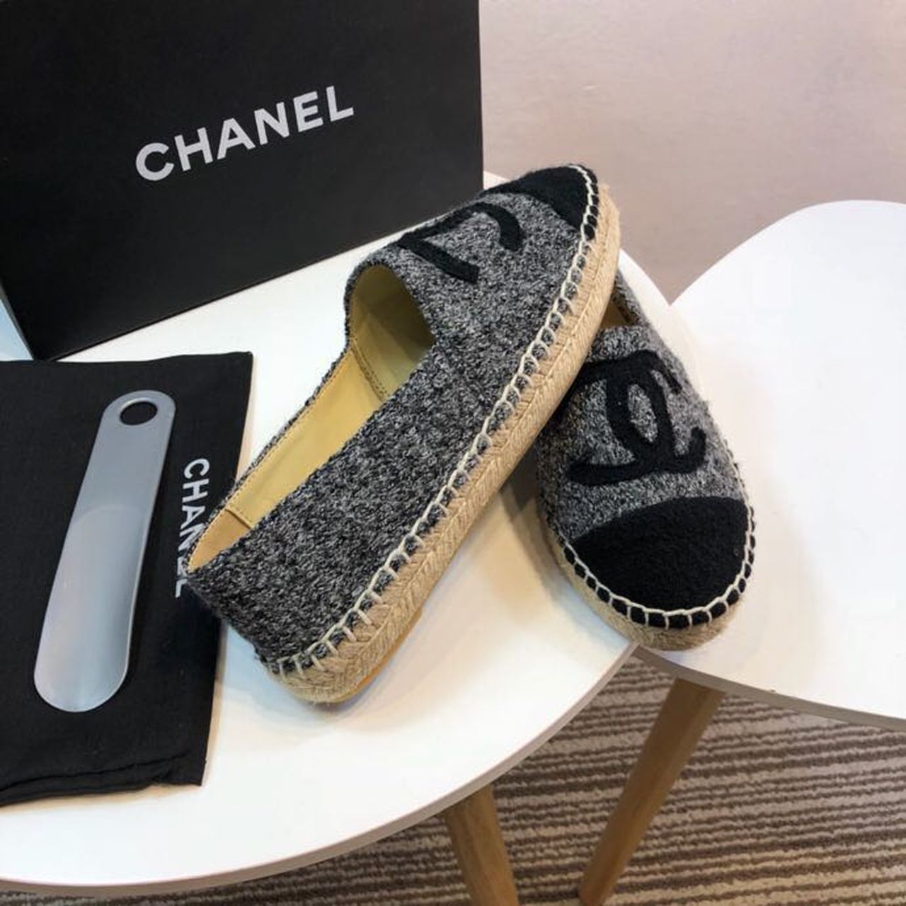 Tweed and Fabric Espadrilles Spring/Summer Collection Act 2 Grey/Black