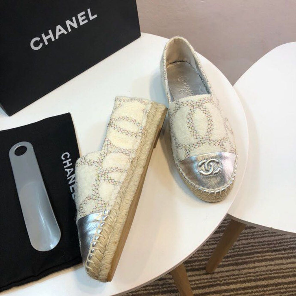 Chanel Wool and Lambskin Toe Espadrilles Spring/Summer Collection Act 2 White Multi/Silver