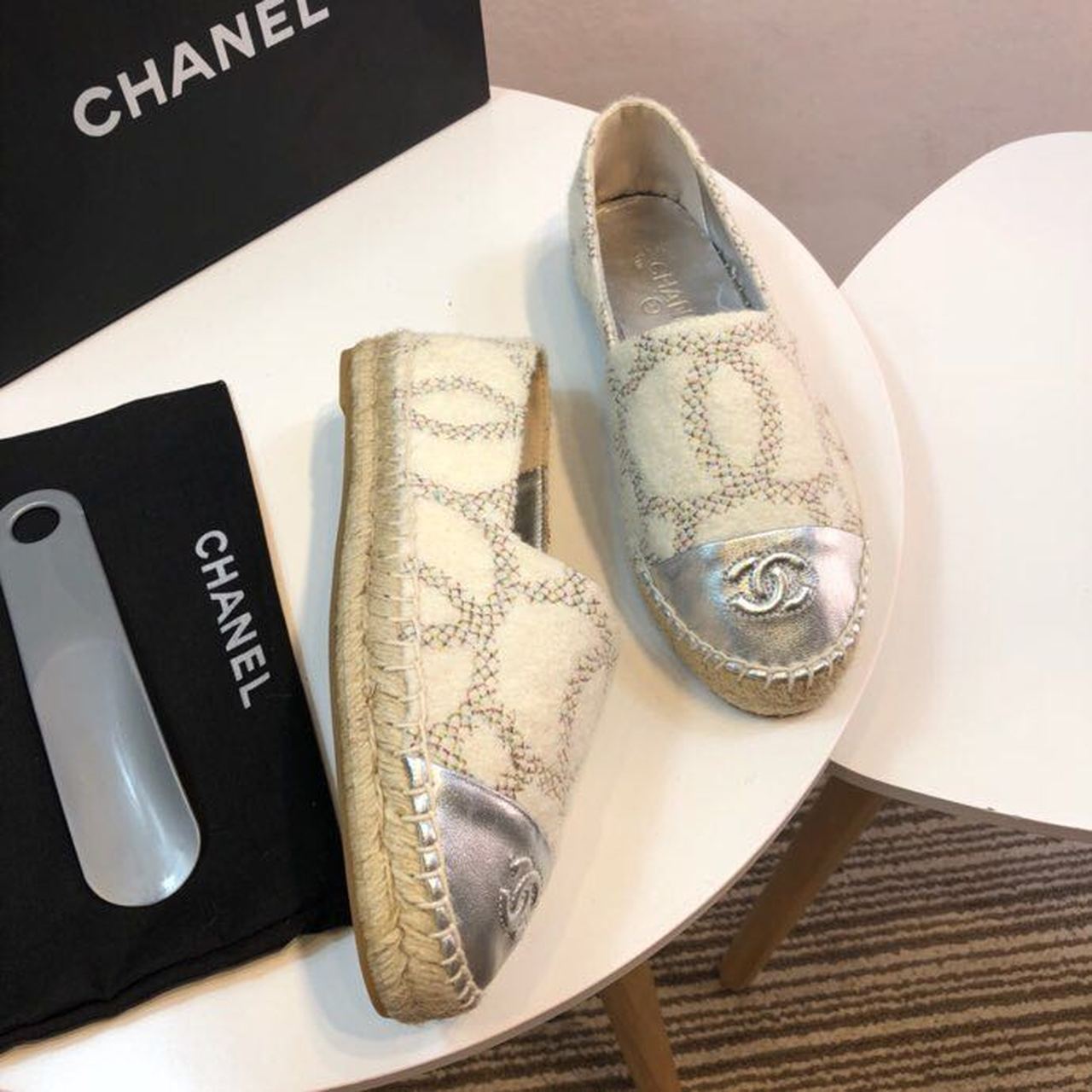Chanel Wool and Lambskin Toe Espadrilles Spring/Summer Collection Act 2 White Multi/Silver