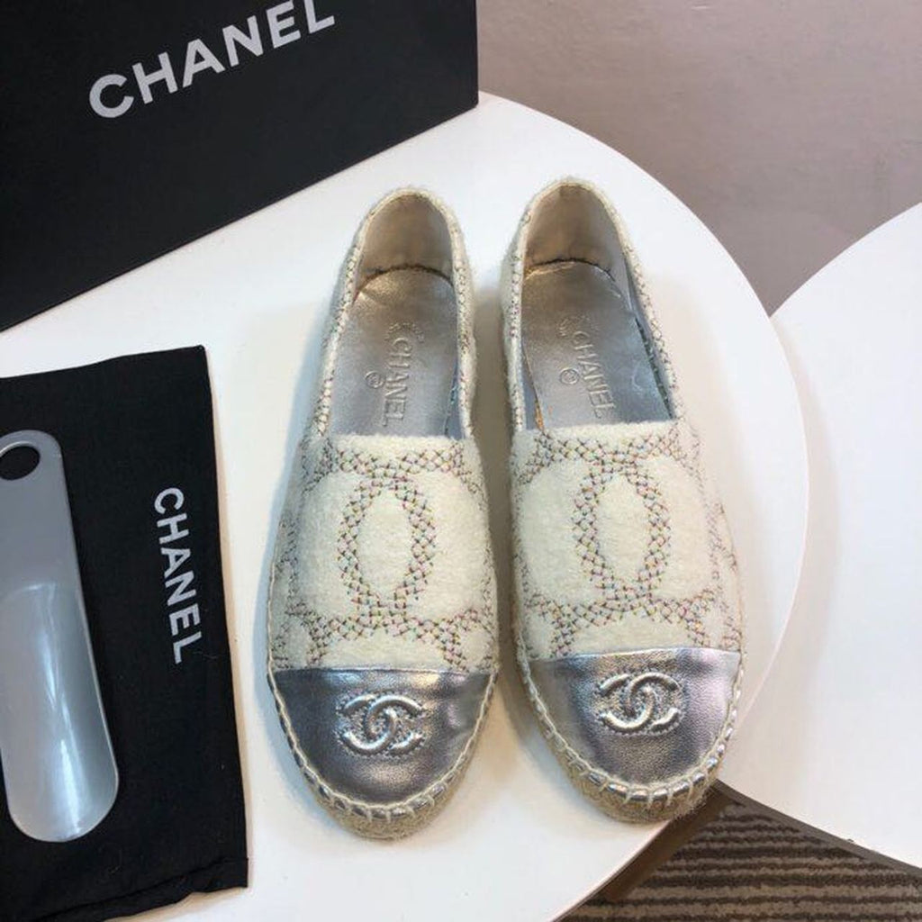 Chanel Wool and Lambskin Toe Espadrilles Spring/Summer Collection Act 2 White Multi/Silver